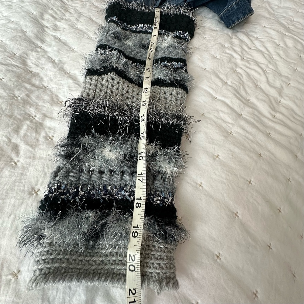 Upcycled Women's Denim Jacket with  Crocheted Textured Sleeves - m/l - Picture 9 of 9